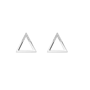 Women's triangular silver earrings with jewels